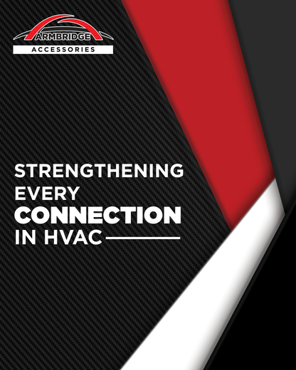 Armbridge Accessories advertisement with text 'Strengthening every connection in HVAC' on a black, red, and white background.