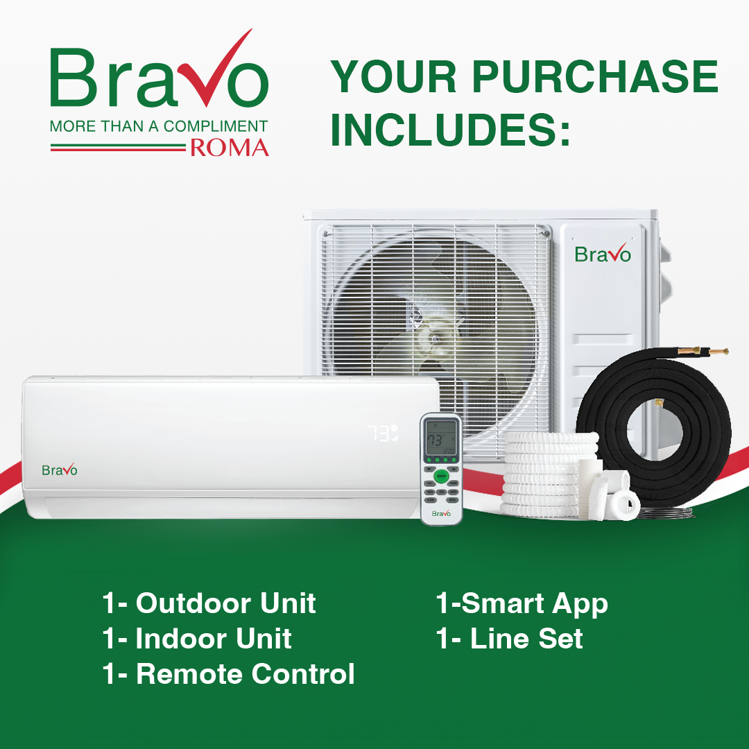Bravo Roma Single Zone Wall Mount, 24,000 BTU (2 Ton) Mini Split AC and Heat Pump R32