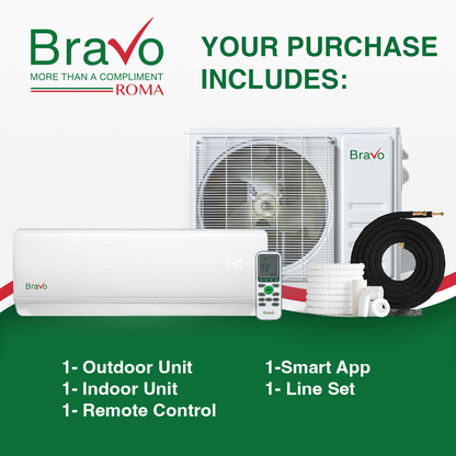 Bravo Roma Single Zone Wall Mount, 24,000 BTU (2 Ton) Mini Split AC and Heat Pump R32