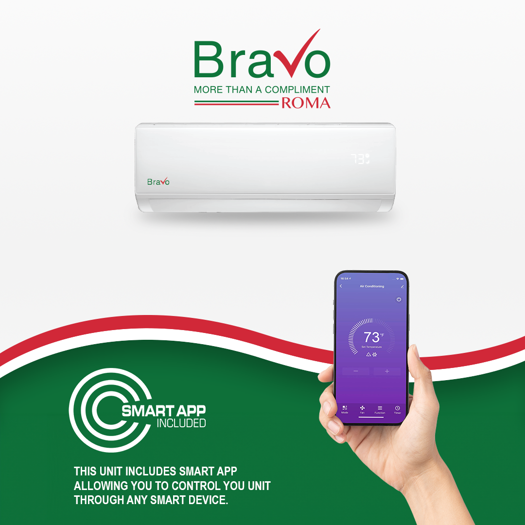 Bravo Roma Single Zone Wall Mount, 24,000 BTU (2 Ton) Mini Split AC and Heat Pump R32
