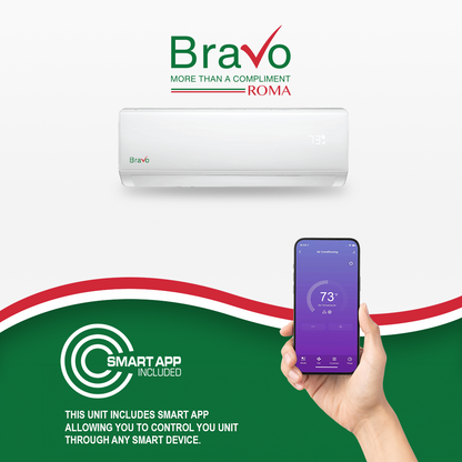 Bravo Roma Single Zone Wall Mount, 24,000 BTU (2 Ton) Mini Split AC and Heat Pump R32