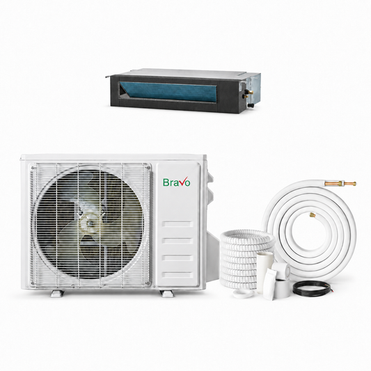 Bravo 9,000 BTU 22.0 SEER2 Single Zone Concealed Duct Mini Split System w/ 16ft Installation Kit | Pisa series - R32 | 230V