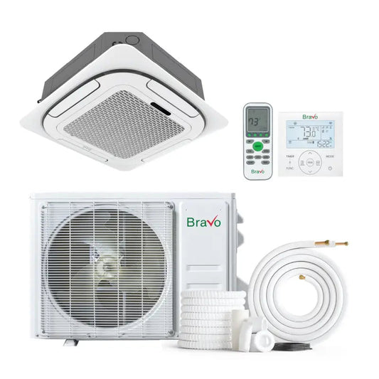 Bravo 12,000 BTU Pisa Series Up to 22.0 SEER2 Single Zone Ceiling Cassette Mini Split Heat Pump System w/ 16ft Installation Kit - R32 | 230V