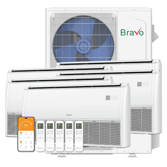 Bravo Milano Series 5-Zone Ductless Mini Split AC & Heat Pump -- 42000 BTU (3.5 Ton), Universal Floor Ceiling Units (9K+9K+12K+12K+12K) BTU, Inverter Technology, 230V, Heating & Cooling