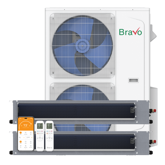 Bravo Milano Series 2-Zone Ducted Mini Split AC & Heat Pump -- 42000 BTU (3.5 Ton), Slim Duct Units (9K+12K) BTU, Inverter Technology, 230V, Heating & Cooling