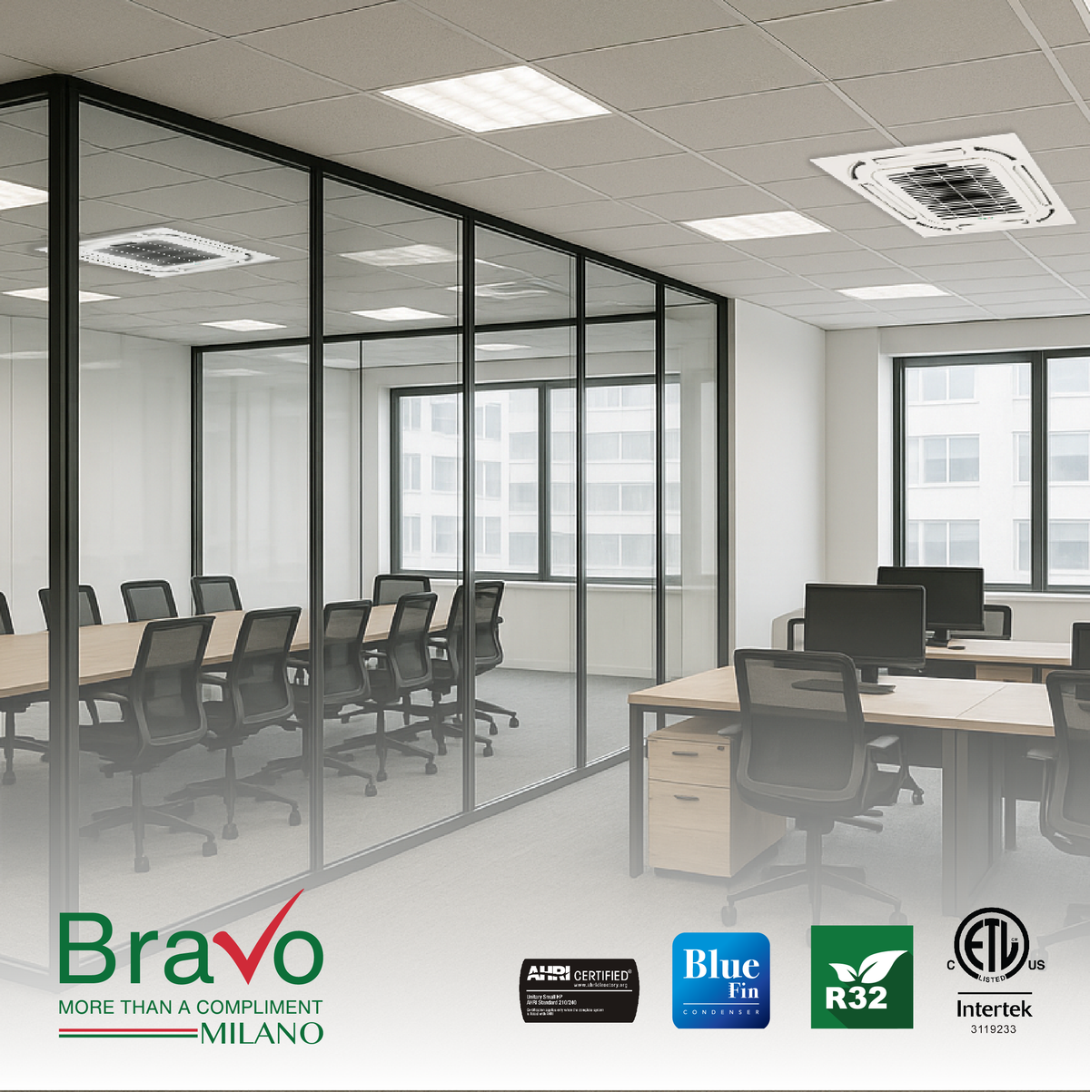 Bravo Milano Series 2-Zone Ductless Mini Split AC & Heat Pump -- 24000 BTU (2.0 Ton), Wall Mount Units (12K+12K) BTU, Inverter Technology, 230V, Heating & Cooling