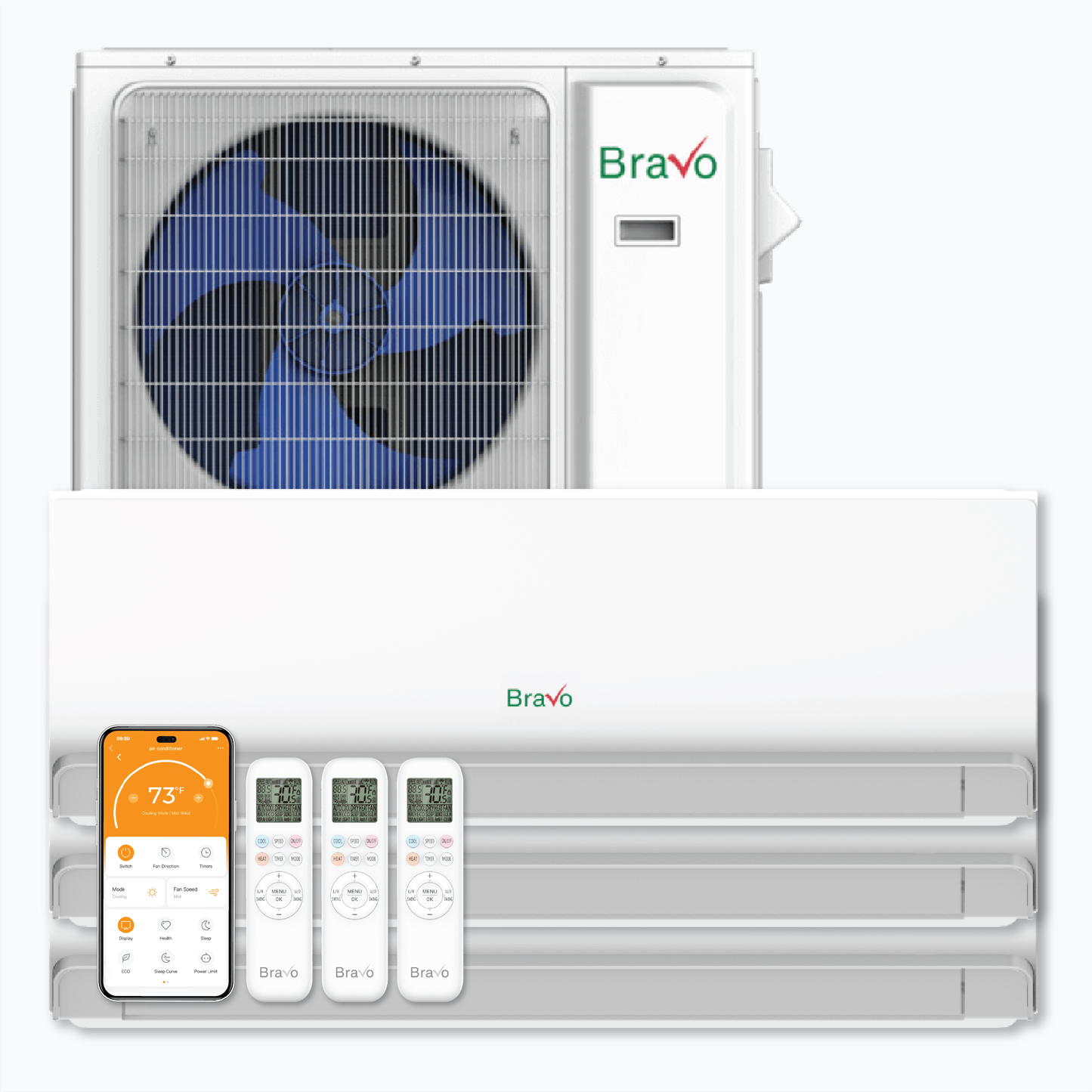 Bravo Milano Series 3-Zone Ductless Mini Split AC & Heat Pump -- 42000 BTU (3.5 Ton), Wall Mount Units (12K+12K+24K) BTU, Inverter Technology, 230V, Heating & Cooling