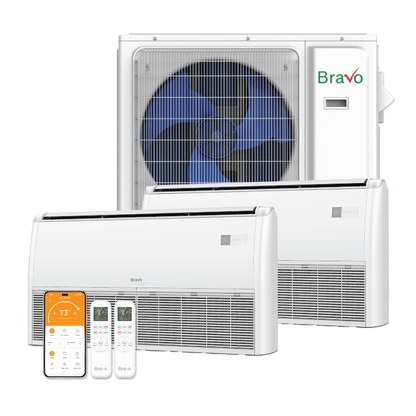 Bravo Milano Series 2-Zone Ductless Mini Split AC & Heat Pump -- 30000 BTU (2.5 Ton), Universal Floor Ceiling Units (12K+12K) BTU, Inverter Technology, 230V, Heating & Cooling