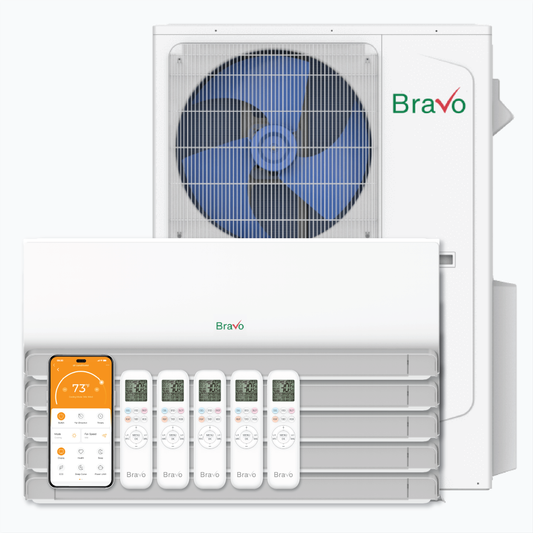 Bravo Milano Series 5-Zone Ductless Mini Split AC & Heat Pump -- 42000 BTU (3.5 Ton), Wall Mount Units (9K+9K+9K+12K+18K) BTU, Inverter Technology, 230V, Heating & Cooling