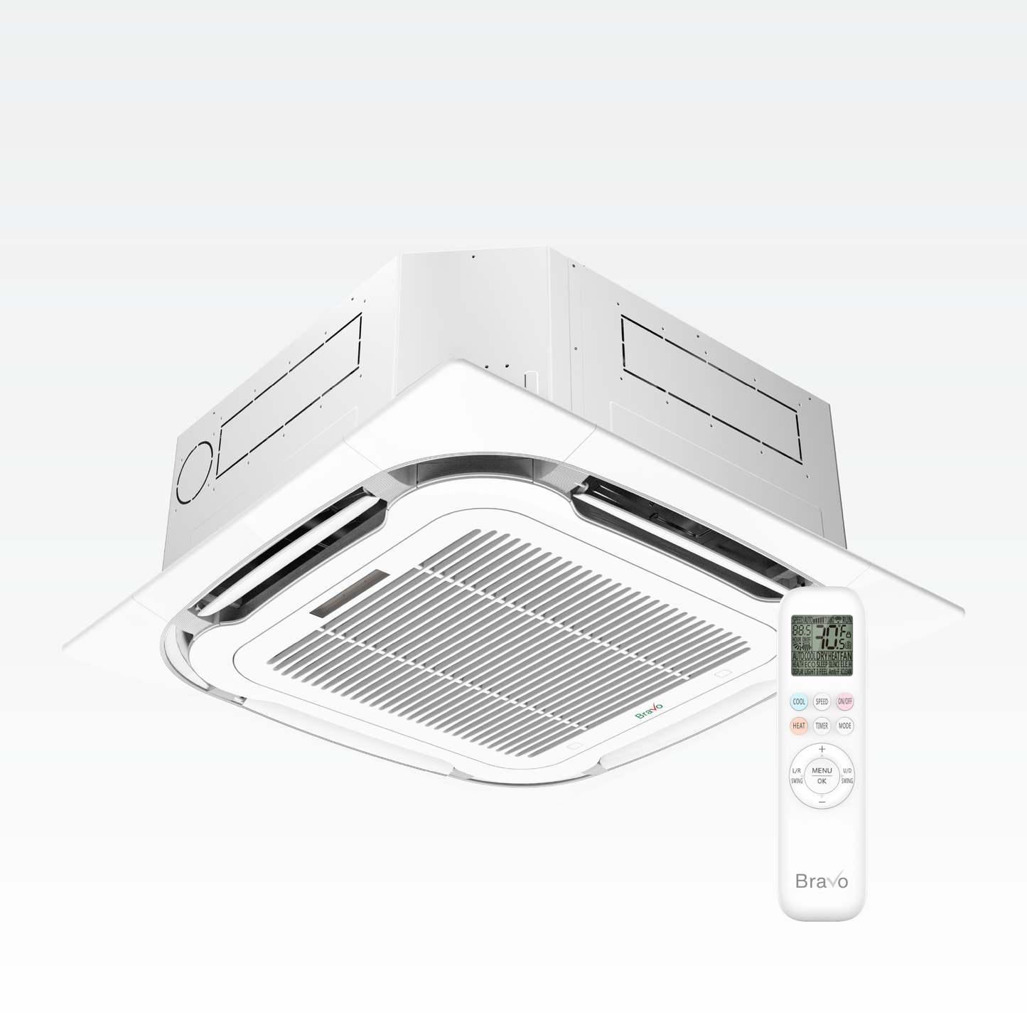 Bravo Milano Series 4-Zone Ductless Mini Split AC & Heat Pump -- 36000 BTU (3.0 Ton), Ceiling Cassette Units (9K+9K+12K+12K) BTU, Inverter Technology, 230V, Heating & Cooling